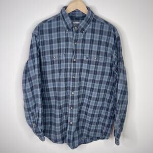 Carhartt Button Up Blue 100% Cotton Plaid Flannel Size‎ Large Long Sleeve